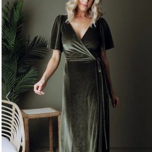 Olive Green Velvet Wrap Dress Baltic Born